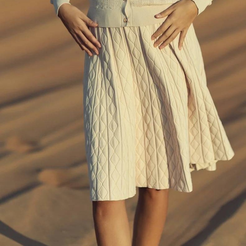 ALEEZA Paris Blush Diamond Knit Skirt A-Line Pleated Midi Elegant XL‎ / #7219